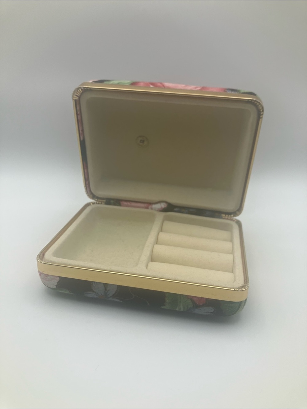 Floral Pattern Jewelry Box - Pink Green Black Accent